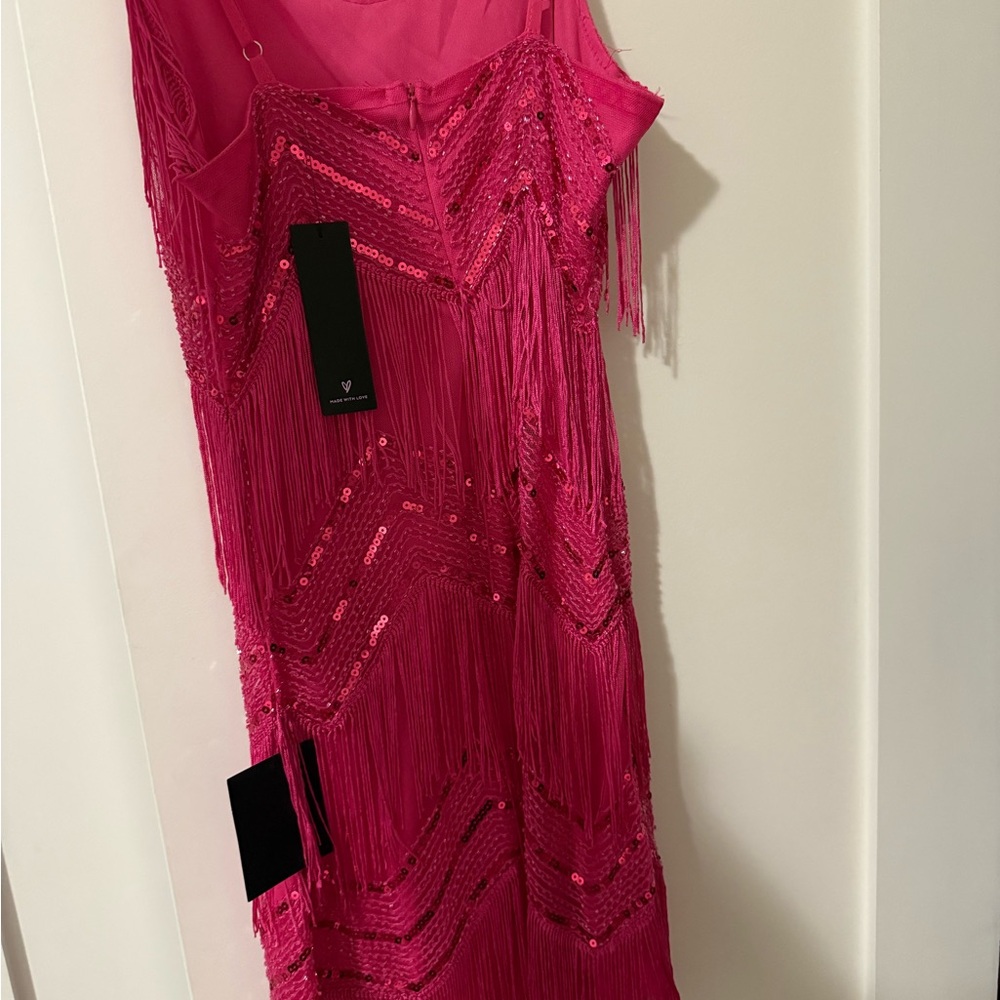 Lulu's Hot Pink Sequin Fringe Mini Dress - Picture 3 of 4
